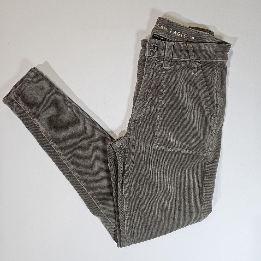 American Eagle Corduroy Pants Size 6 Brown Super Stretch High Rise Skinny Retro